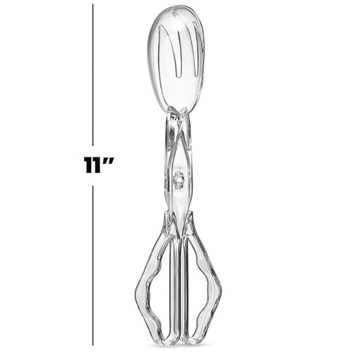 Pack of 1 11-Inch Clear Plastic Scissor Salad Tongs - Premium, Heavy-Duty, Reusable Serving Utensils for Catering, Cooking, Buffets, Party Supplies, and Weddings, Dishwasher Safe (1)